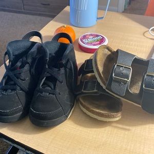 2 pairs of boys shoes size 9, gently used. Boys Birkenstocks and air Jordan